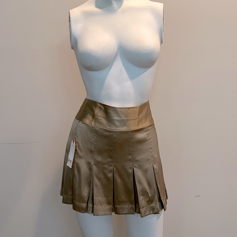 Joie Olive Satin Pleated Mini Skirt